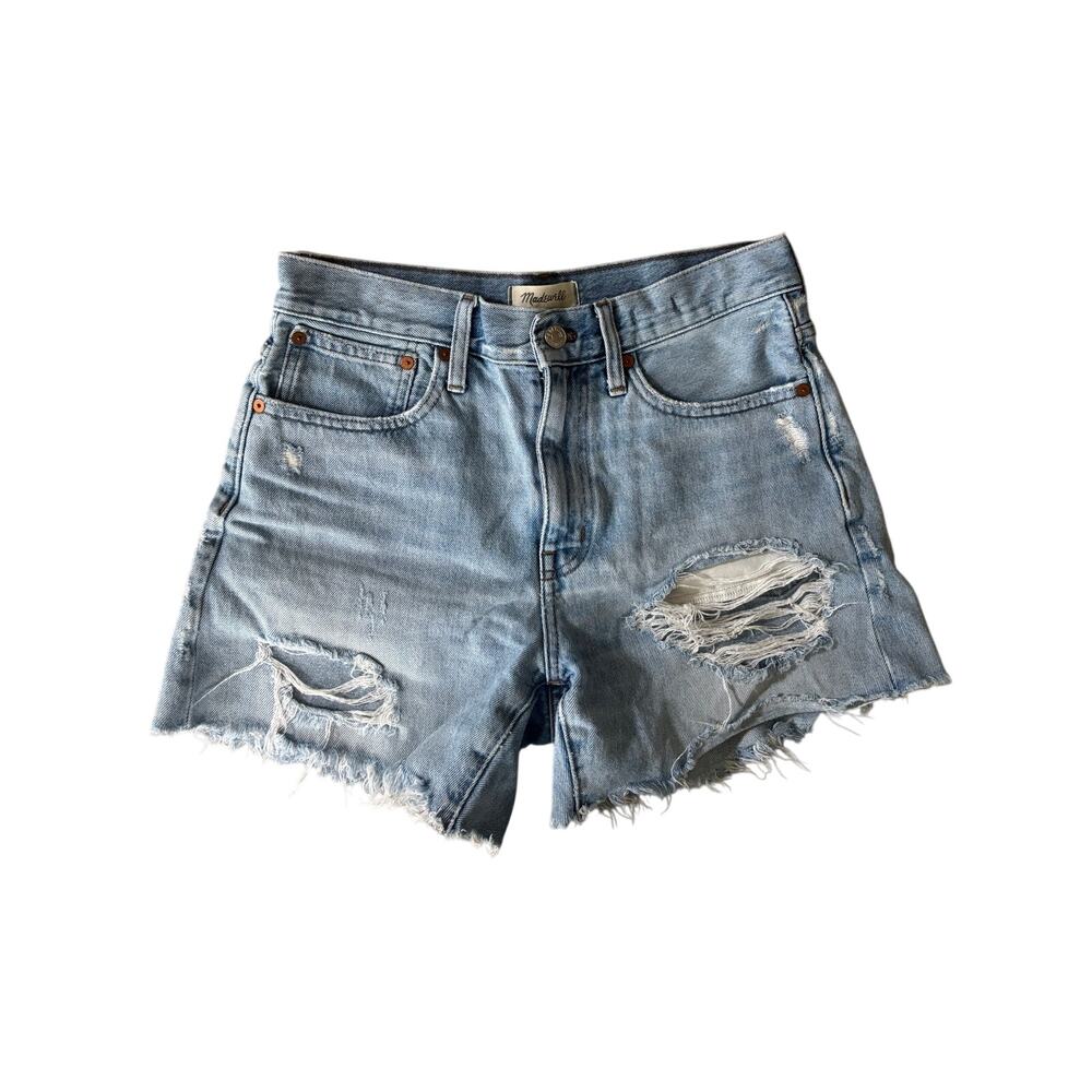 Madewell Relaxed Mid-Length Distressed Denim Shorts Light Wash Blue Size 26
